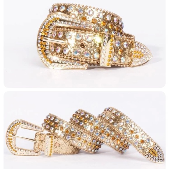 New Gorgeous Gold Embellished Rhinestone Western Decor Belt 7 Adjustable Holes - Picture 11 of 11